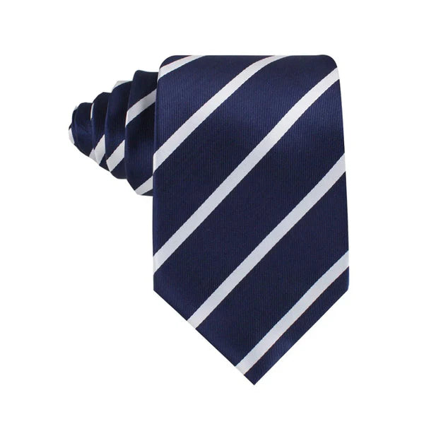 Navy Blue Pencil Stripe Tie & Pocket Square Set | Premium Men’s Formal Navy Tie | Classic Pencil Stripe Design