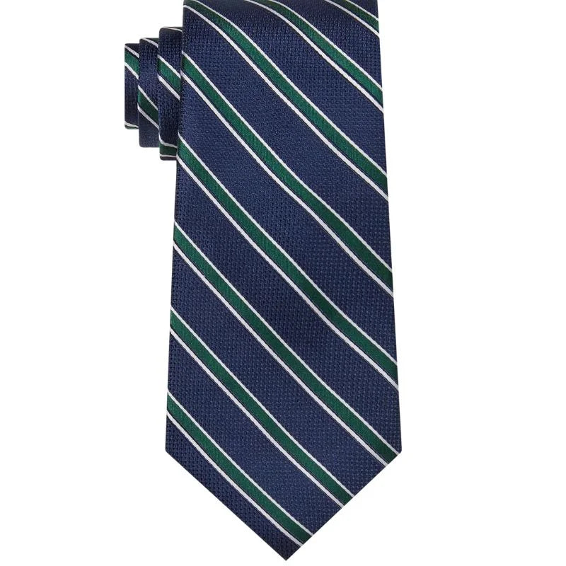 Navy Green & White Stripe Design | Premium Men’s Formal Silk Tie and Pocket Square Set | Navy Green & White Stripe Design