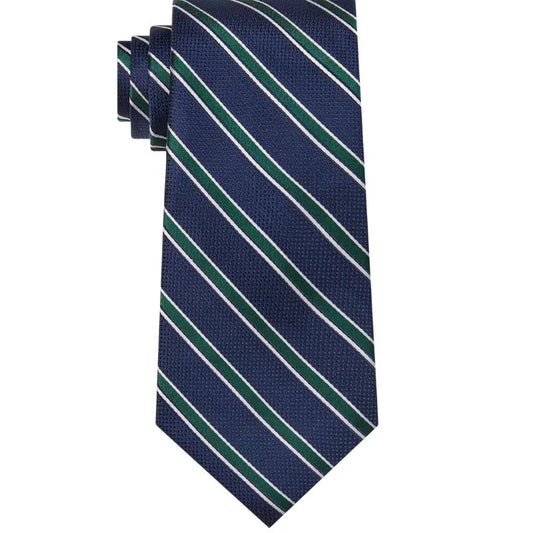 Navy Green & White Stripe Design | Premium Men’s Formal Silk Tie and Pocket Square Set | Navy Green & White Stripe Design