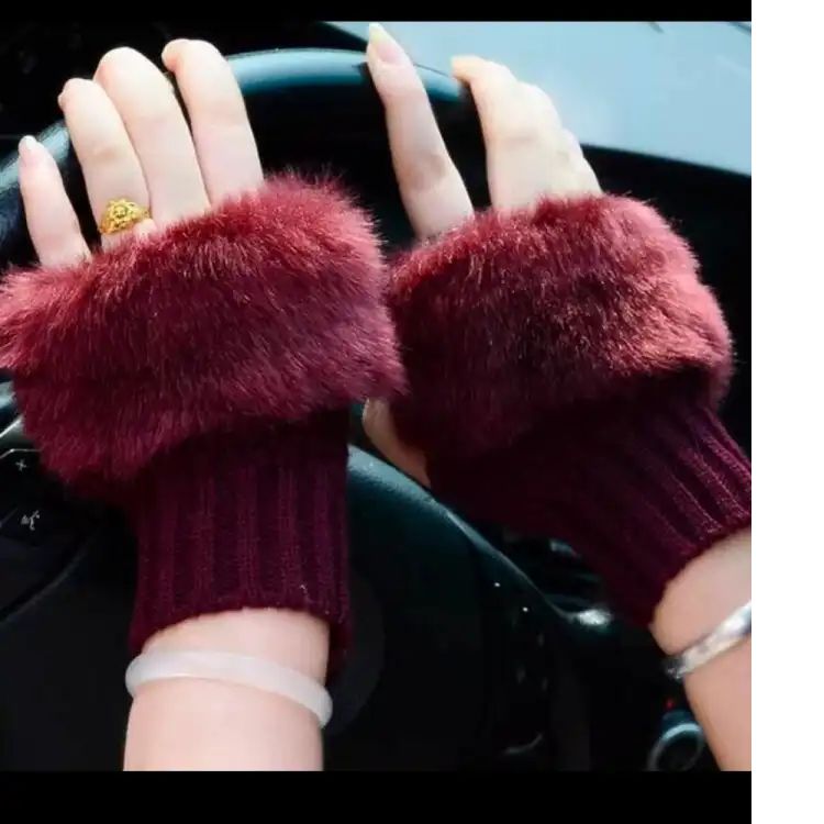 New Women Gloves Plush Faux Knitting Wool Keep Warm Fashion Short Mitten Fingerless Girl Half Finger Winter Warm Glove