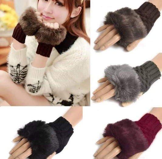 New Women Gloves Plush Faux Knitting Wool Keep Warm Fashion Short Mitten Fingerless Girl Half Finger Winter Warm Glove